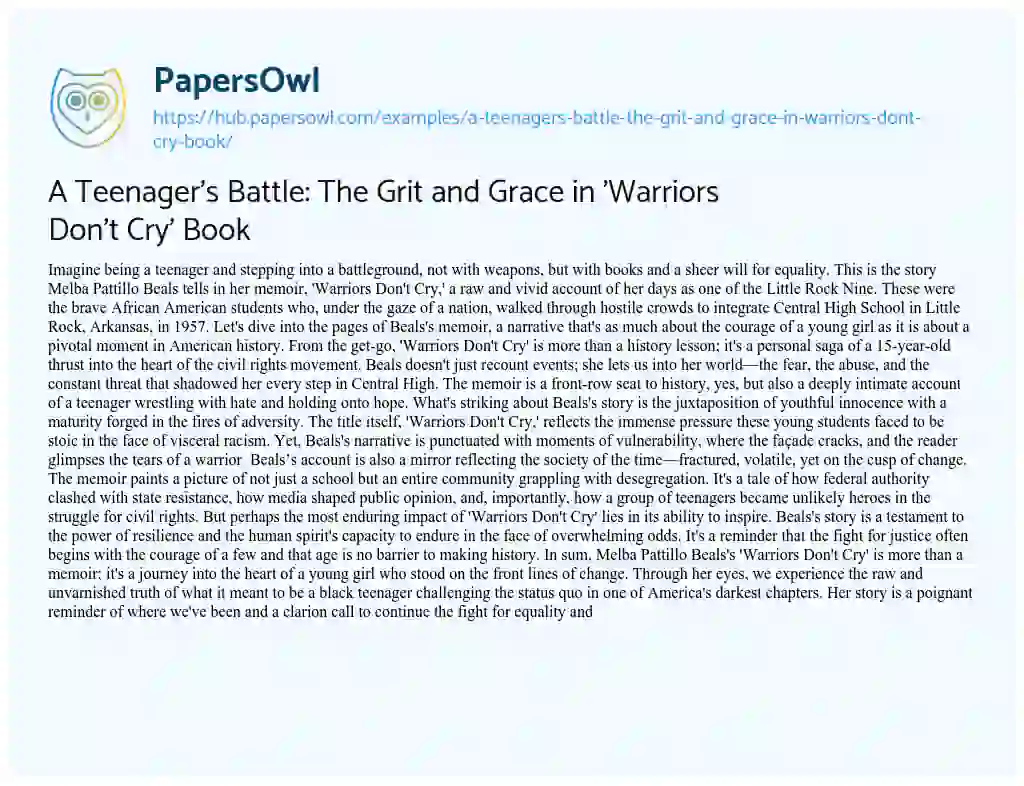 Essay on A Teenager’s Battle: The Grit and Grace in ‘Warriors Don’t Cry’ Book