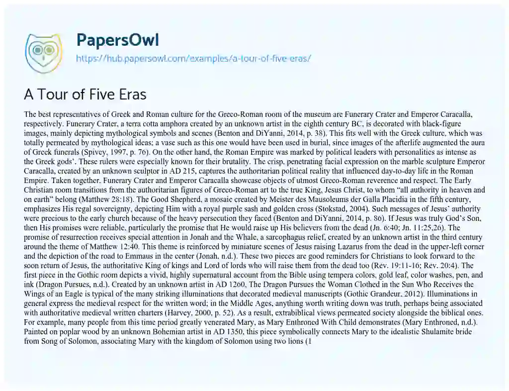 Essay on A Tour of Five Eras