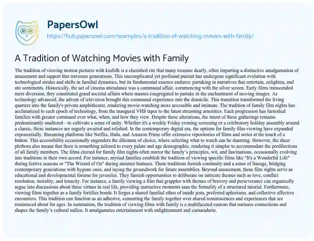 Essay on A Tradition of Watching Movies with Family