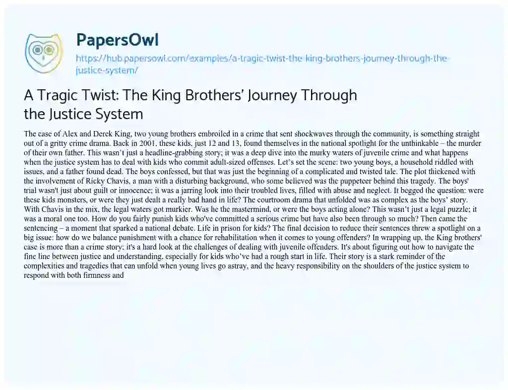 Essay on A Tragic Twist: The King Brothers’ Journey Through the Justice System