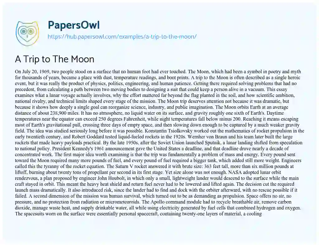 Essay on A Trip to The Moon