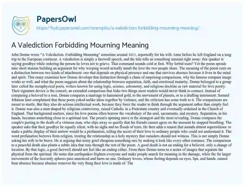 Essay on A Valediction Forbidding Mourning Meaning