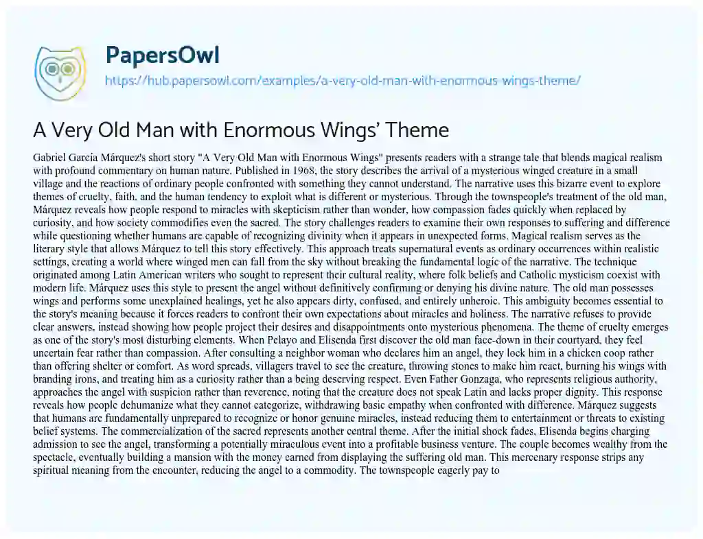 Essay on A Very Old Man with Enormous Wings’ Theme