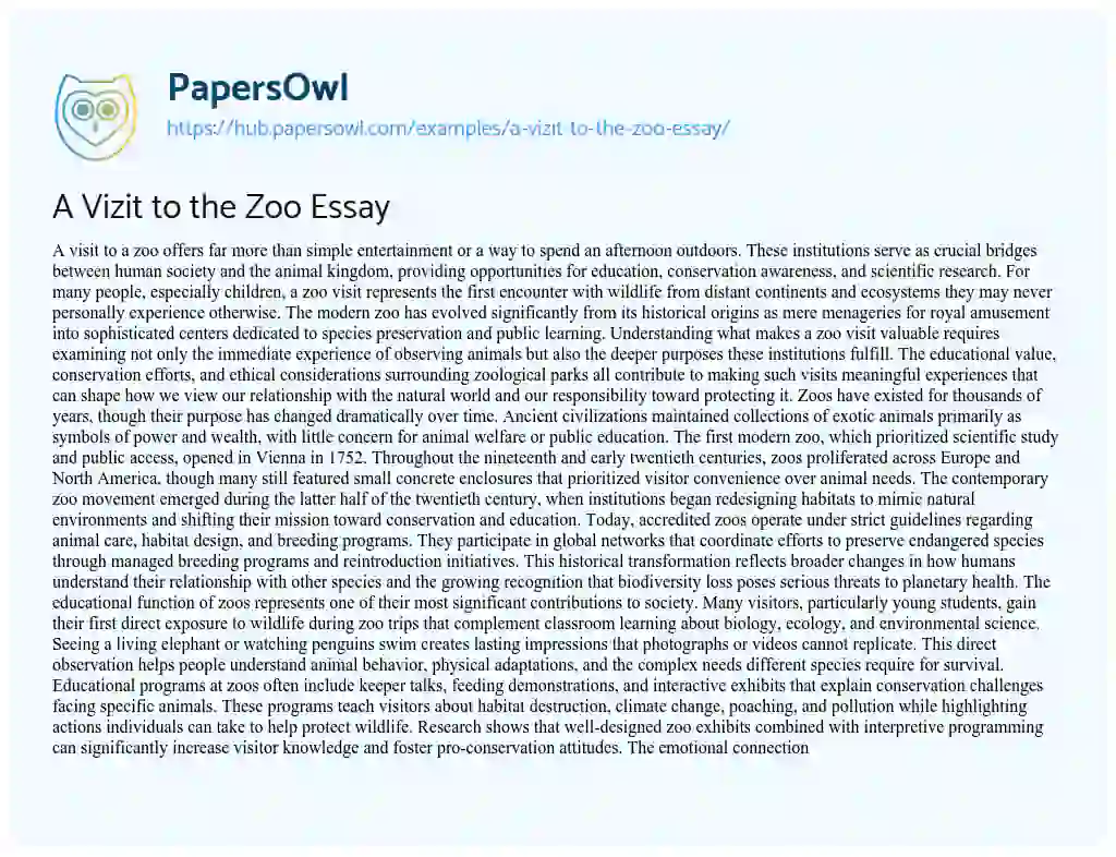 Essay on A Vizit to the Zoo Essay