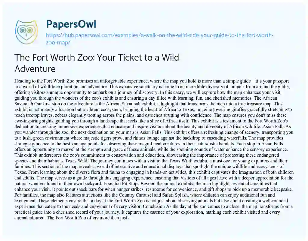 Essay on The Fort Worth Zoo: Your Ticket to a Wild Adventure