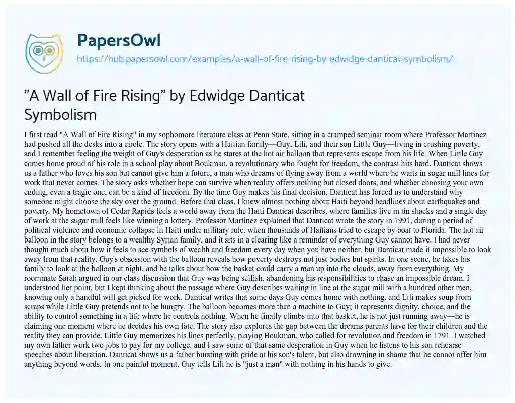 Essay on “A Wall of Fire Rising” by Edwidge Danticat Symbolism