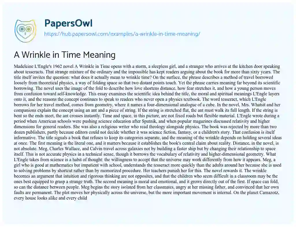 Essay on A Wrinkle in Time Meaning