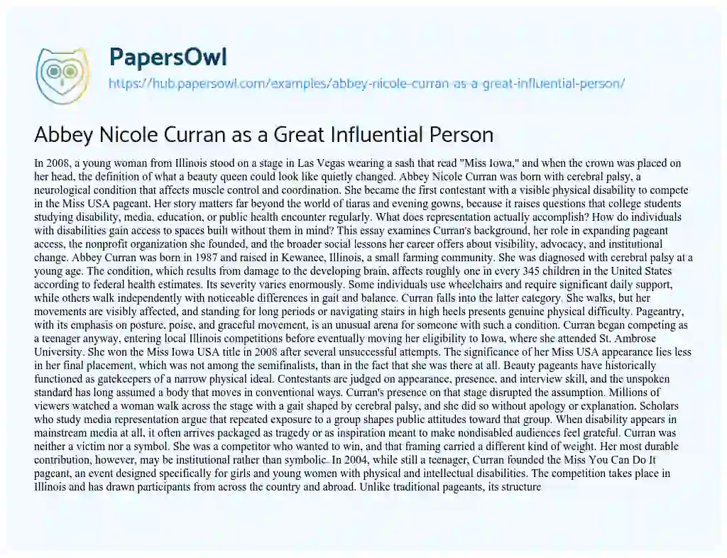 Essay on Abbey Nicole Curran as a Great Influential Person