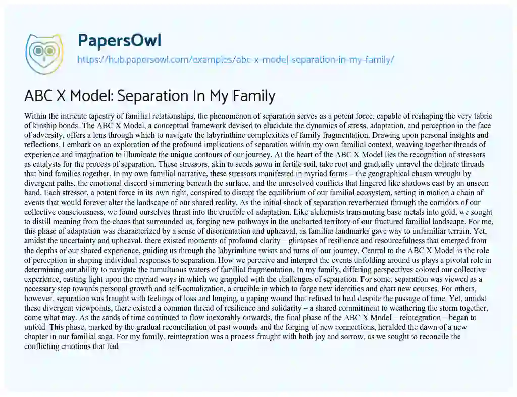 Essay on ABC X Model: Separation In My Family