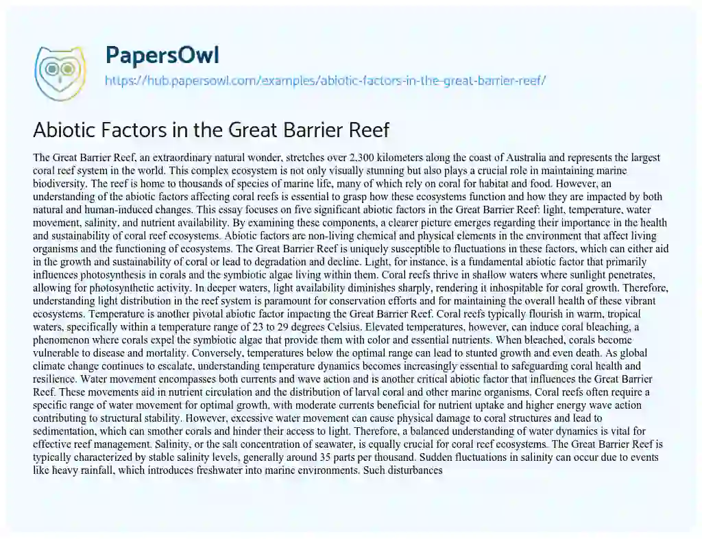 Essay on Abiotic Factors in the Great Barrier Reef