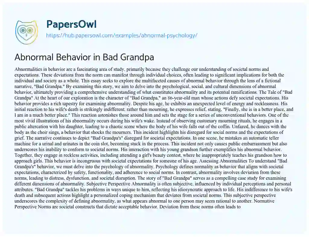 Essay on Abnormal Behavior in Bad Grandpa