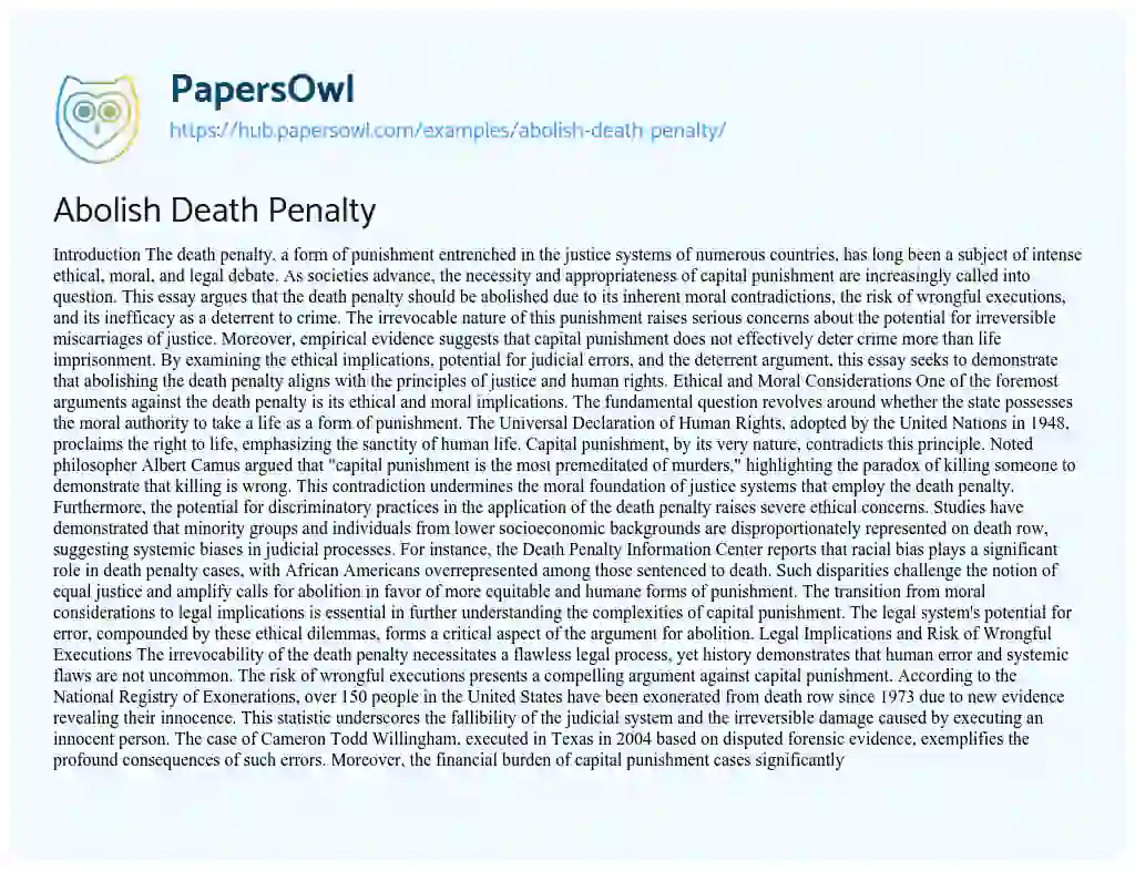 Essay on Abolish Death Penalty