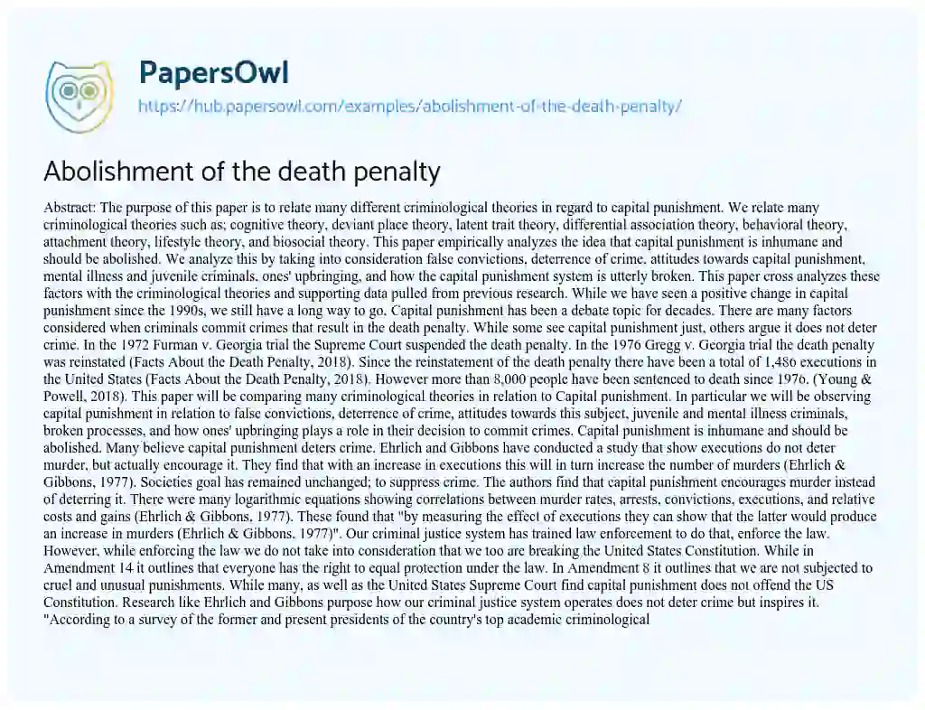Essay on Abolishment of the death penalty