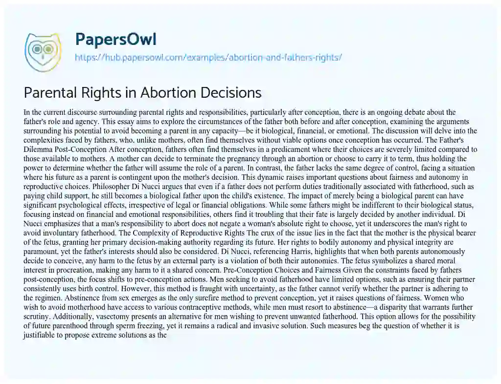Essay on Parental Rights in Abortion Decisions