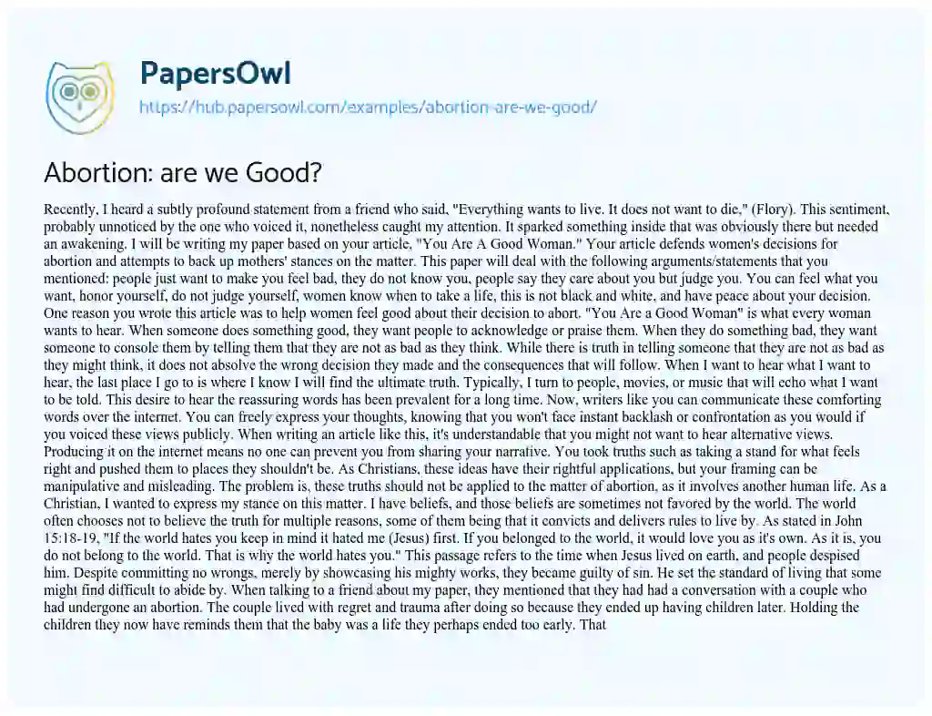 Essay on Abortion: are we Good?