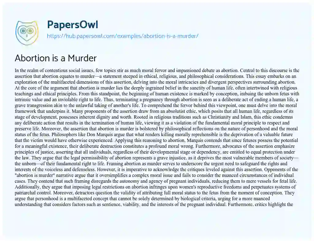 Essay on Abortion is a Murder