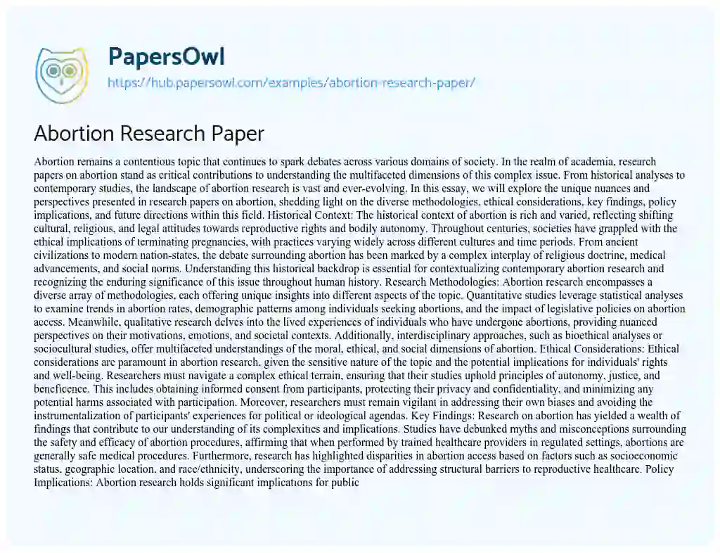 Essay on Abortion Research Paper