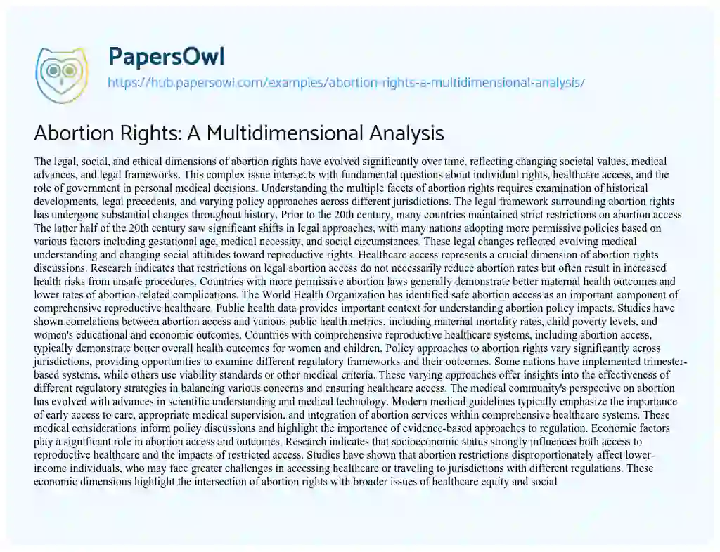 Essay on Abortion Rights: A Multidimensional Analysis