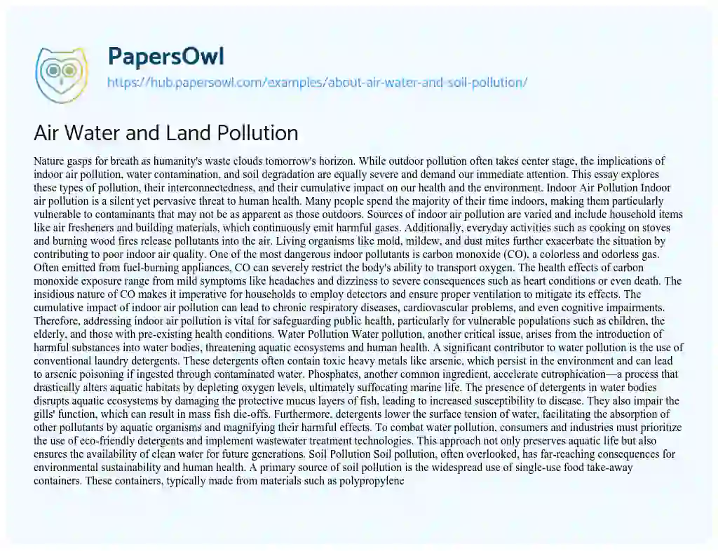 Essay on Air Water and Land Pollution