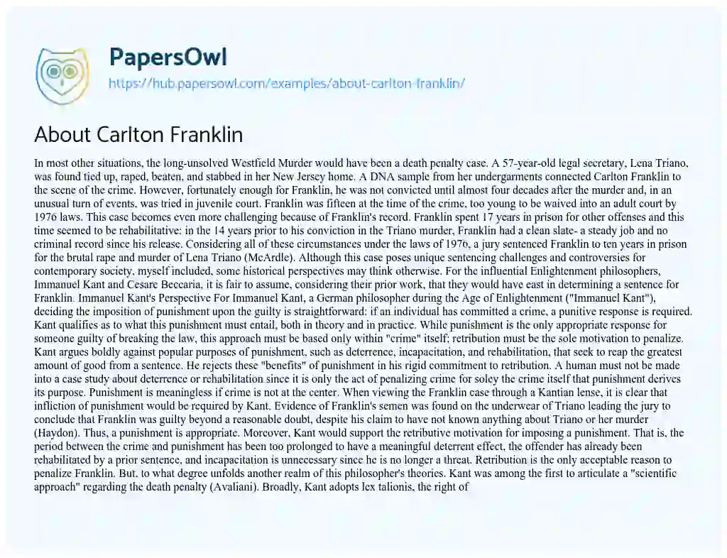 Essay on About Carlton Franklin