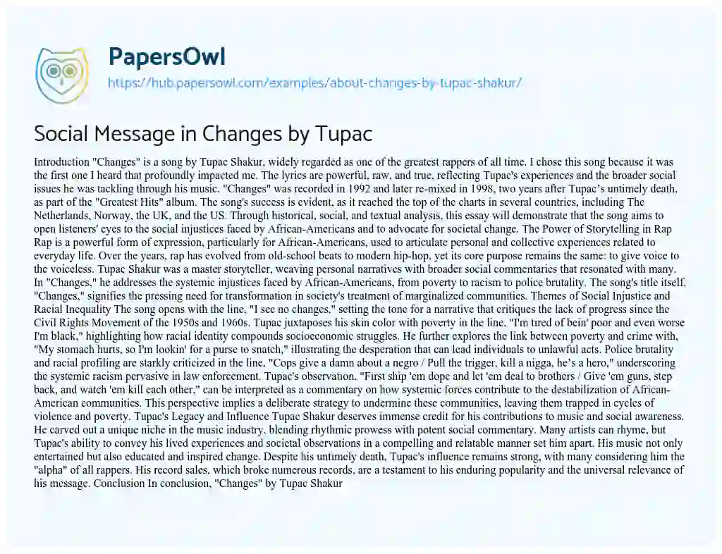 Essay on Social Message in Changes by Tupac