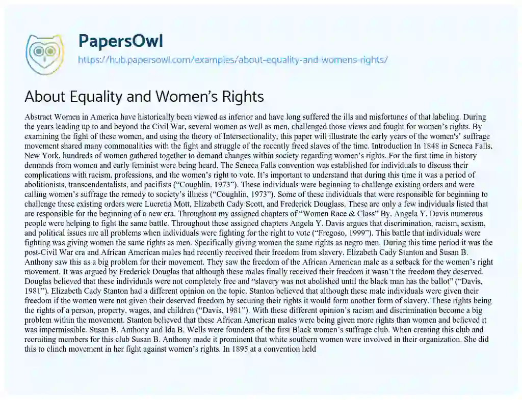Essay on About Equality and Women’s Rights