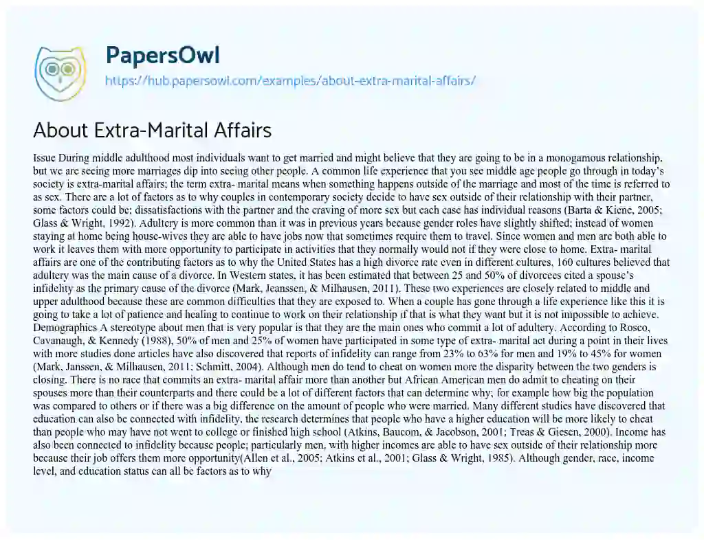 Essay on About Extra-Marital Affairs