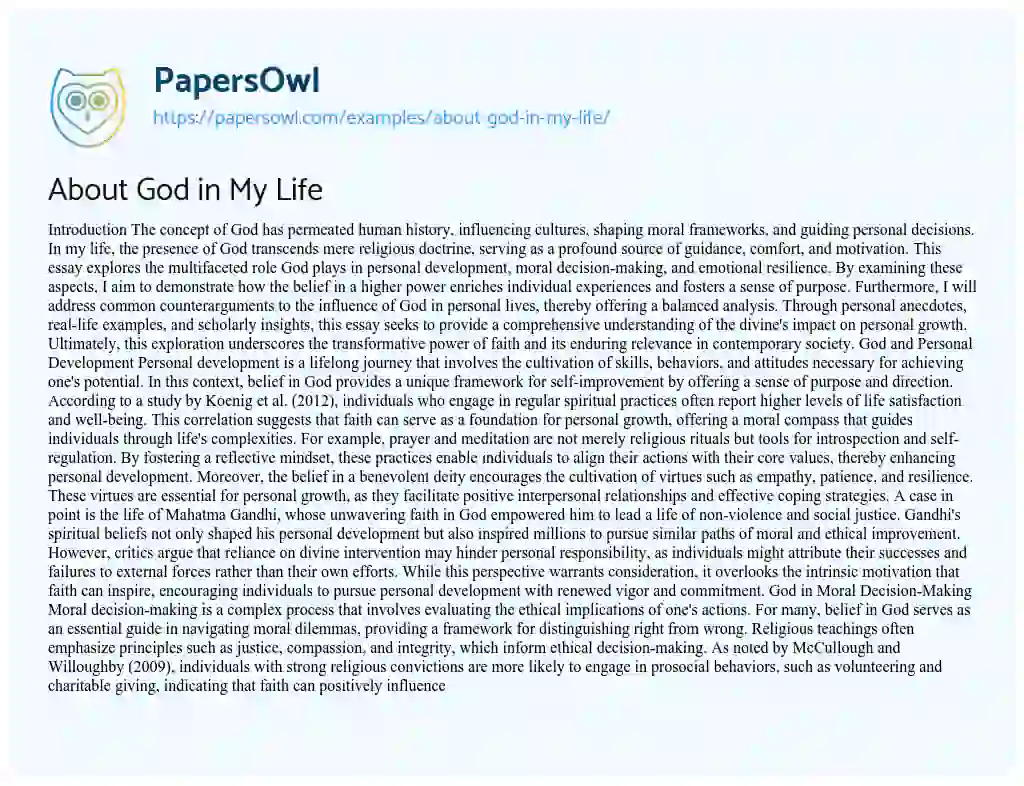 Essay on About God in My Life
