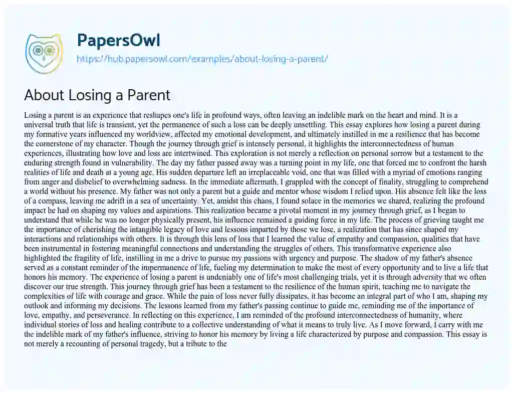 Essay on About Losing a Parent