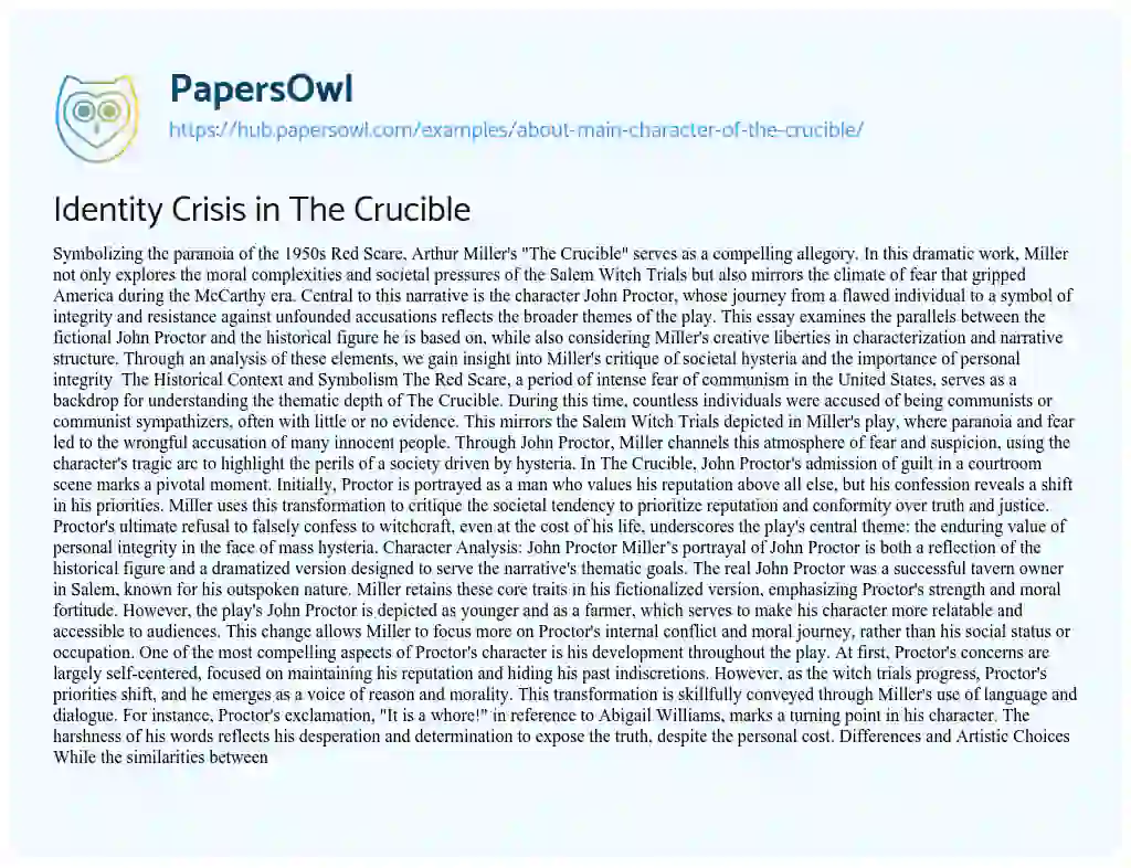 Essay on Identity Crisis in The Crucible