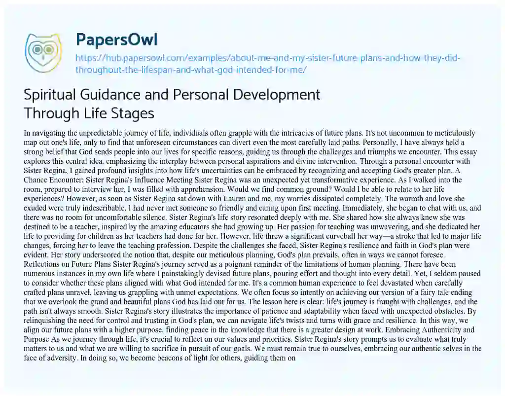 Essay on Spiritual Guidance and Personal Development Through Life Stages