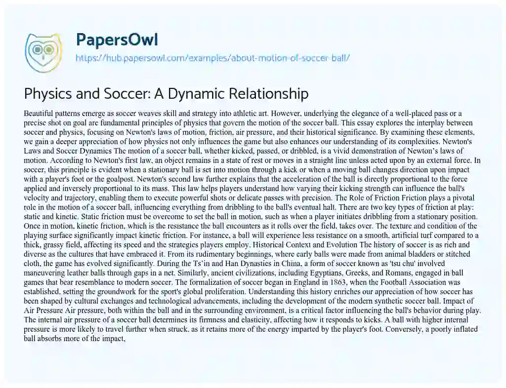 Essay on Physics and Soccer: A Dynamic Relationship