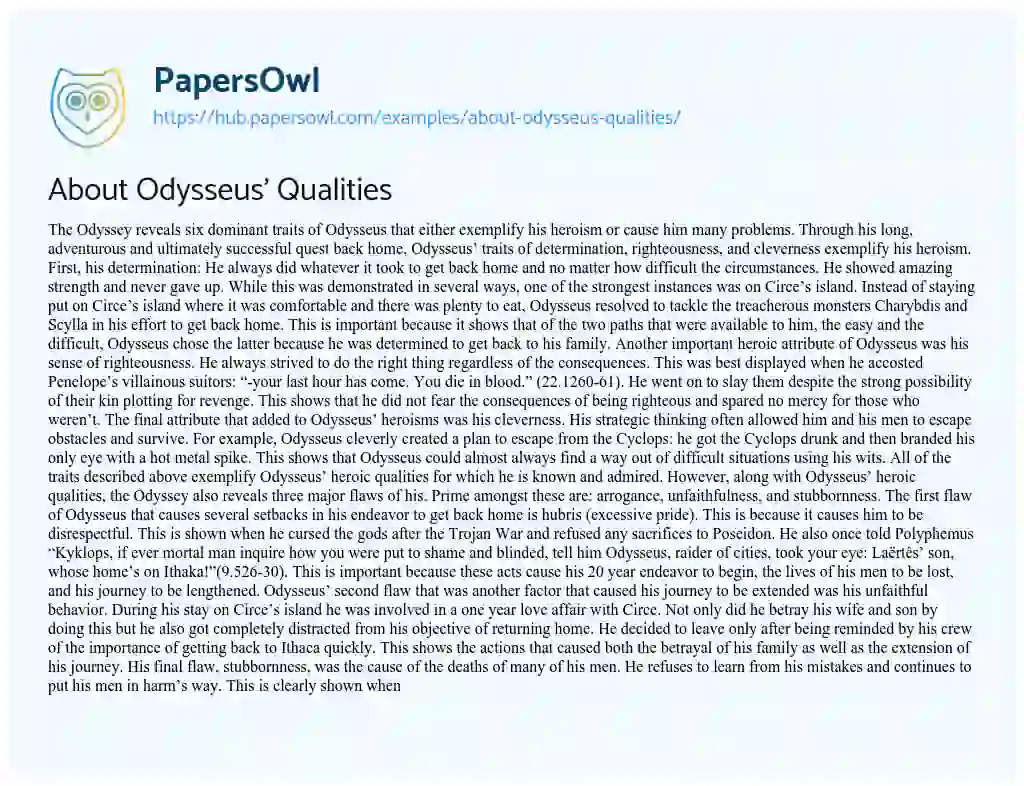 Essay on About Odysseus’ Qualities