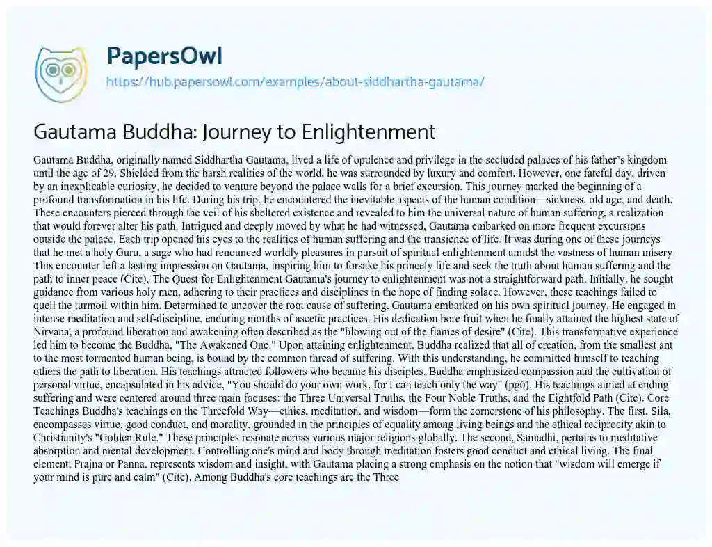 Essay on Gautama Buddha: Journey to Enlightenment