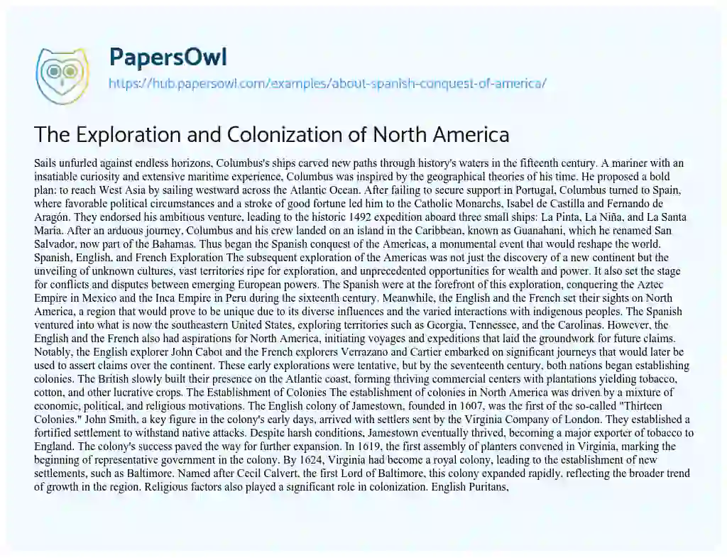 Essay on The Exploration and Colonization of North America