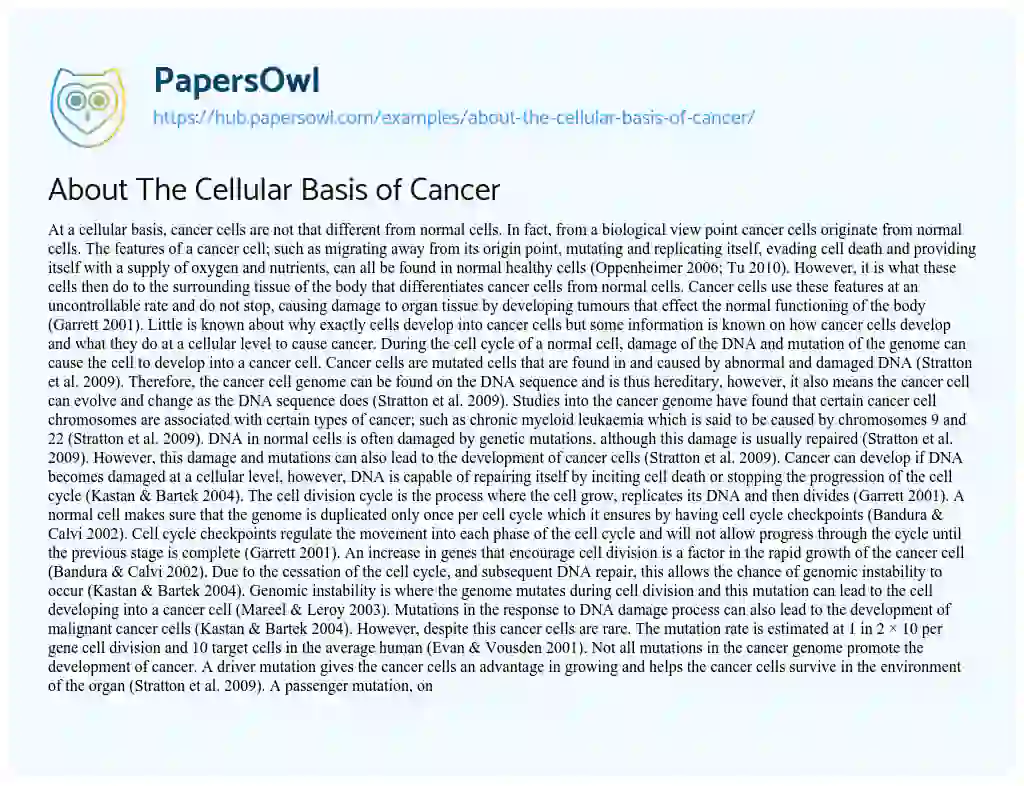 Essay on About The Cellular Basis of Cancer