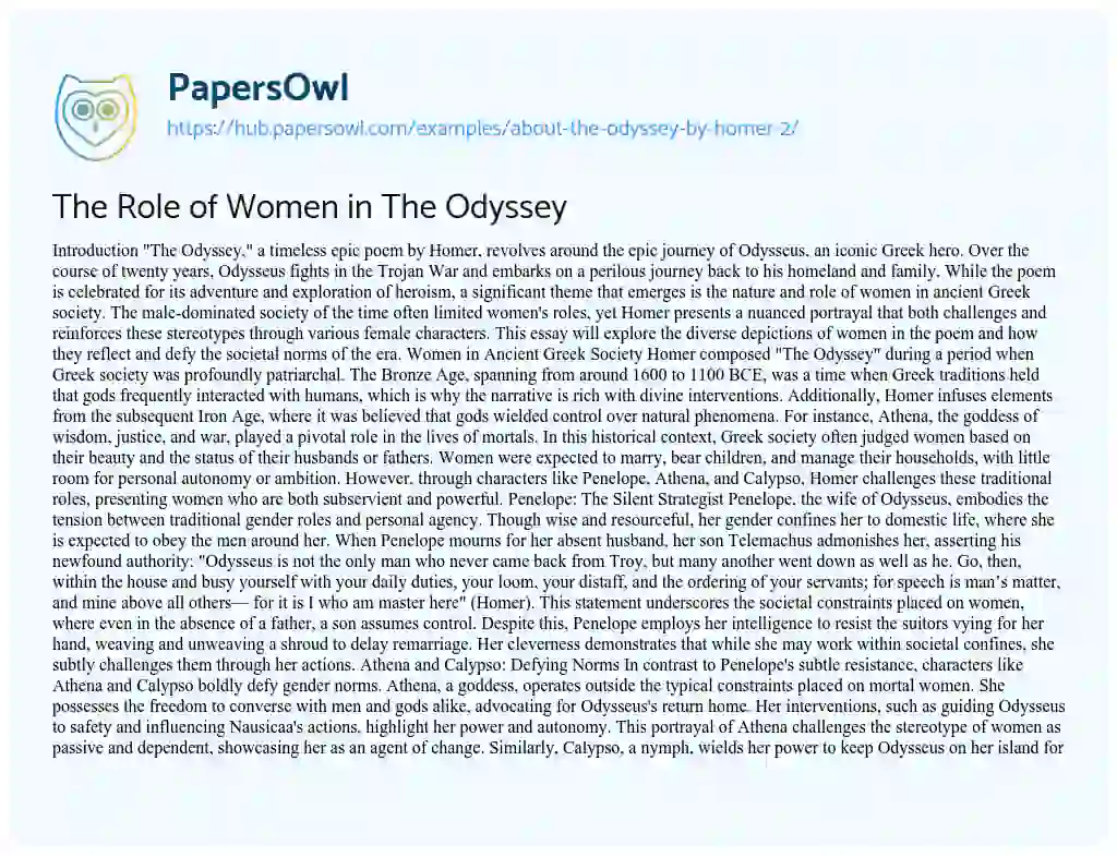 Essay on The Role of Women in The Odyssey