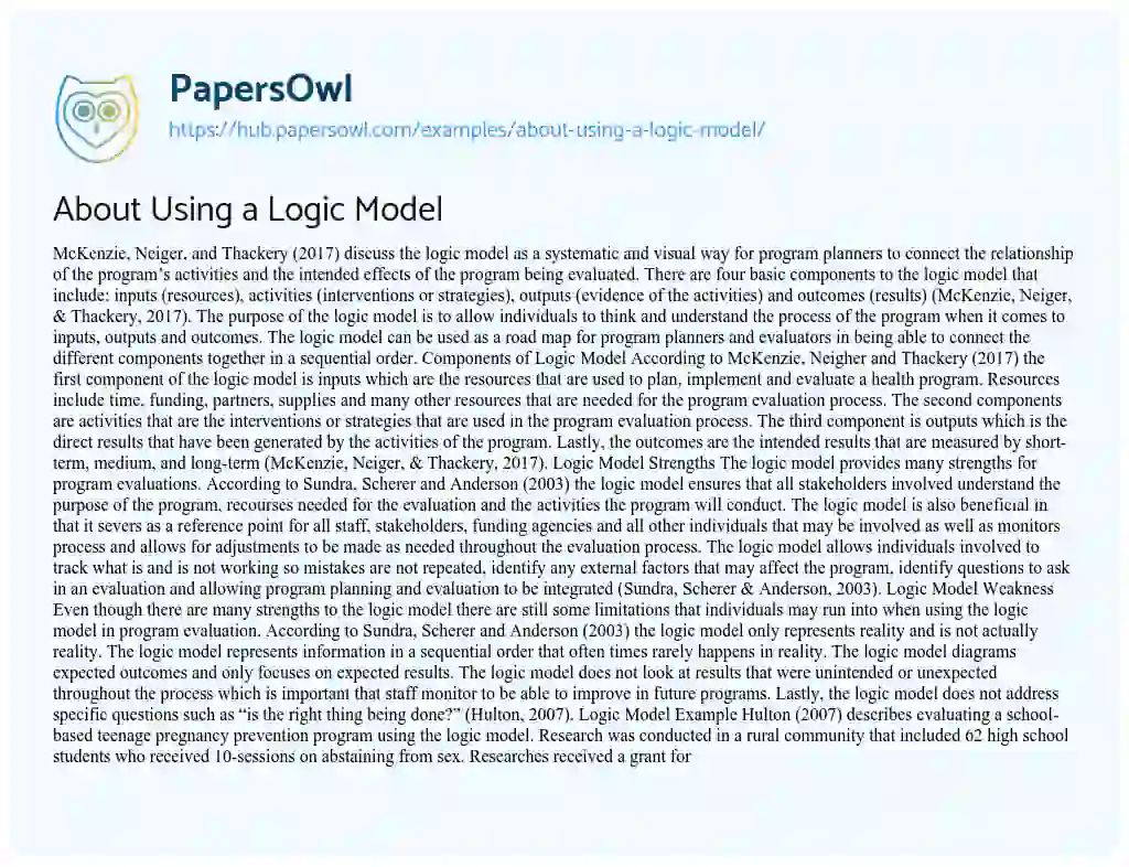 Essay on About Using a Logic Model