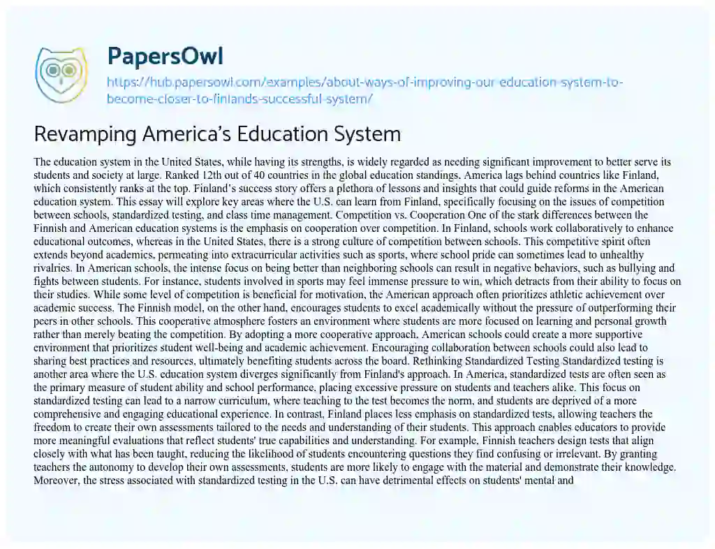 Essay on Revamping America’s Education System