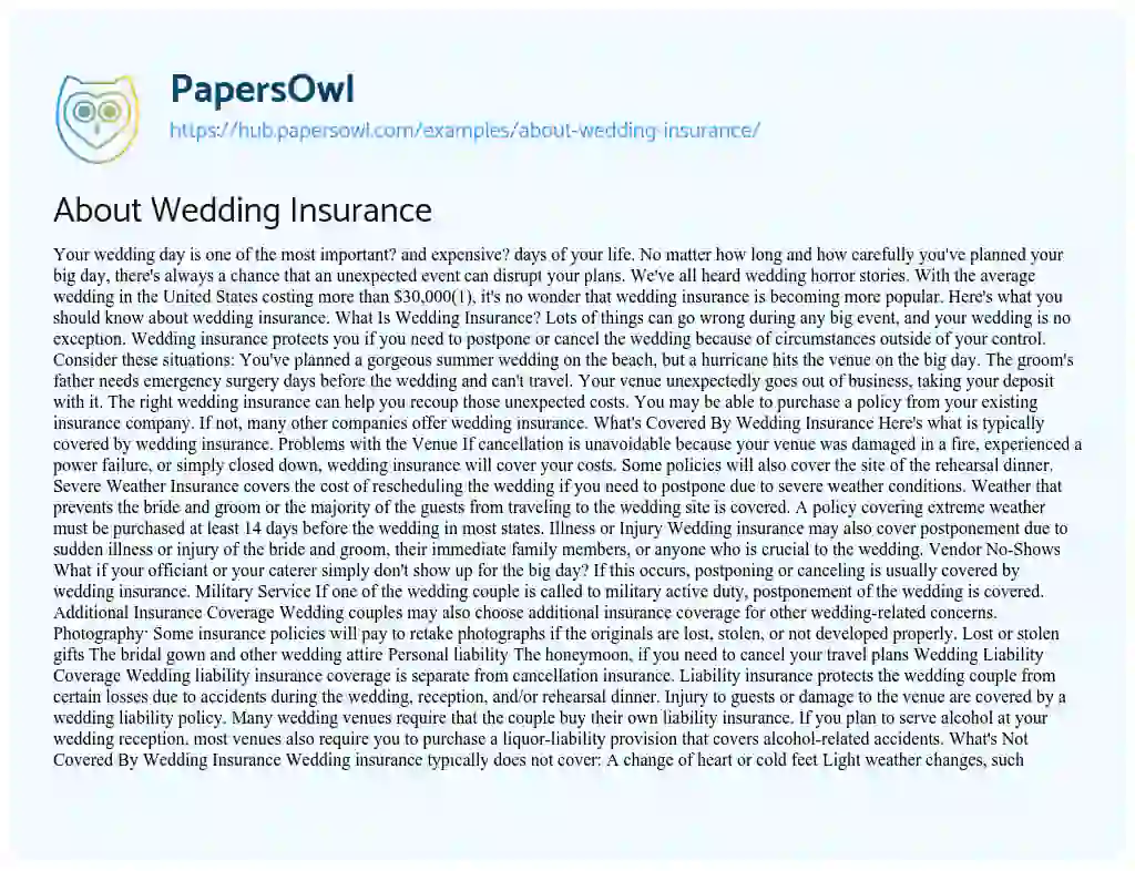 Essay on About Wedding Insurance