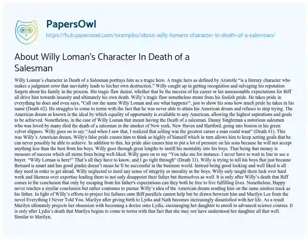 Essay on About Willy Loman’s Character In Death of a Salesman