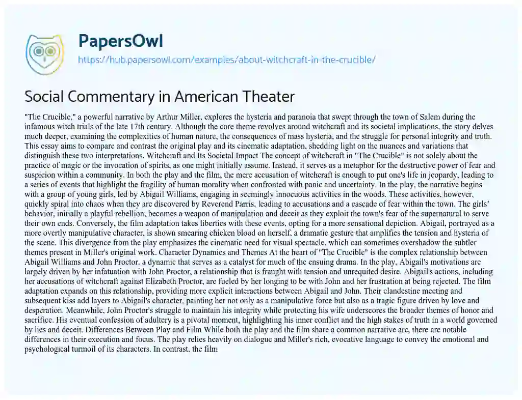 Essay on Social Commentary in American Theater