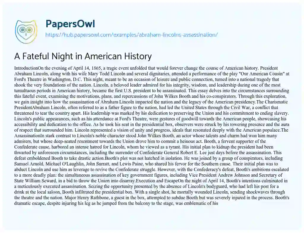 Essay on A Fateful Night in American History