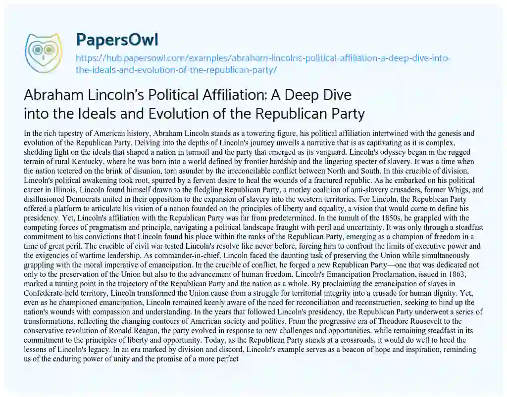 Essay on Abraham Lincoln’s Political Affiliation: A Deep Dive into the Ideals and Evolution of the Republican Party