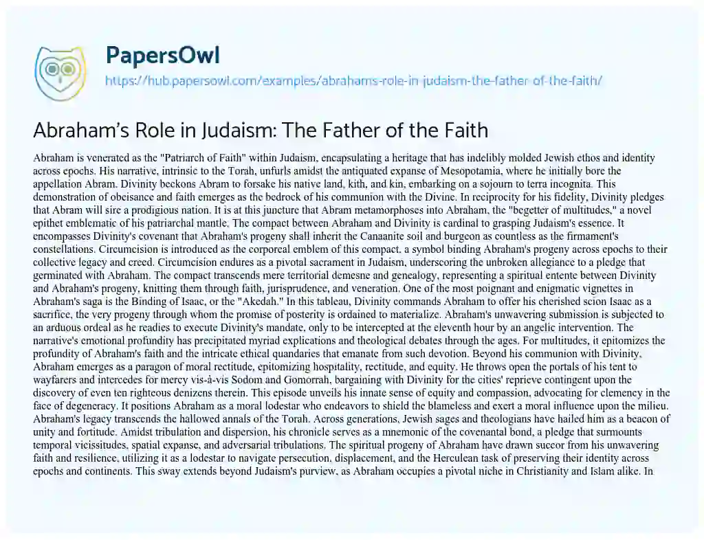 Essay on Abraham’s Role in Judaism: The Father of the Faith