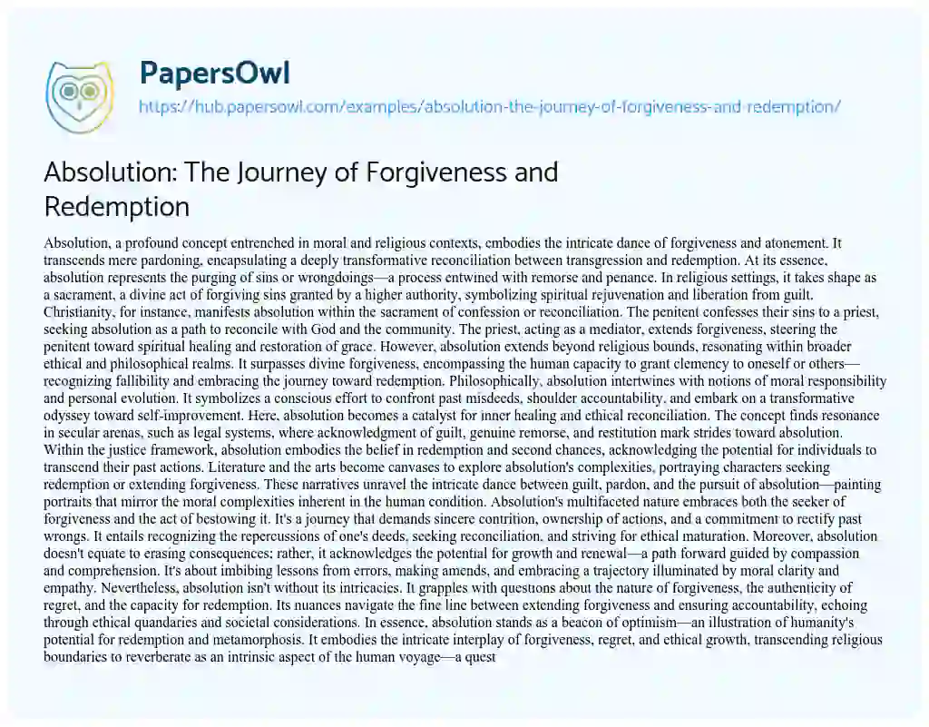 Essay on Absolution: The Journey of Forgiveness and Redemption