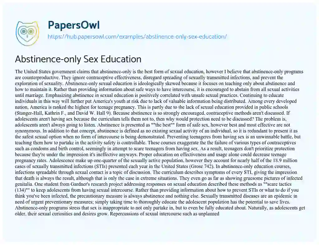 Essay on Abstinence-only Sex Education