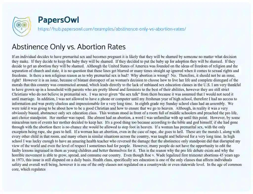 Essay on Abstinence Only vs. Abortion Rates