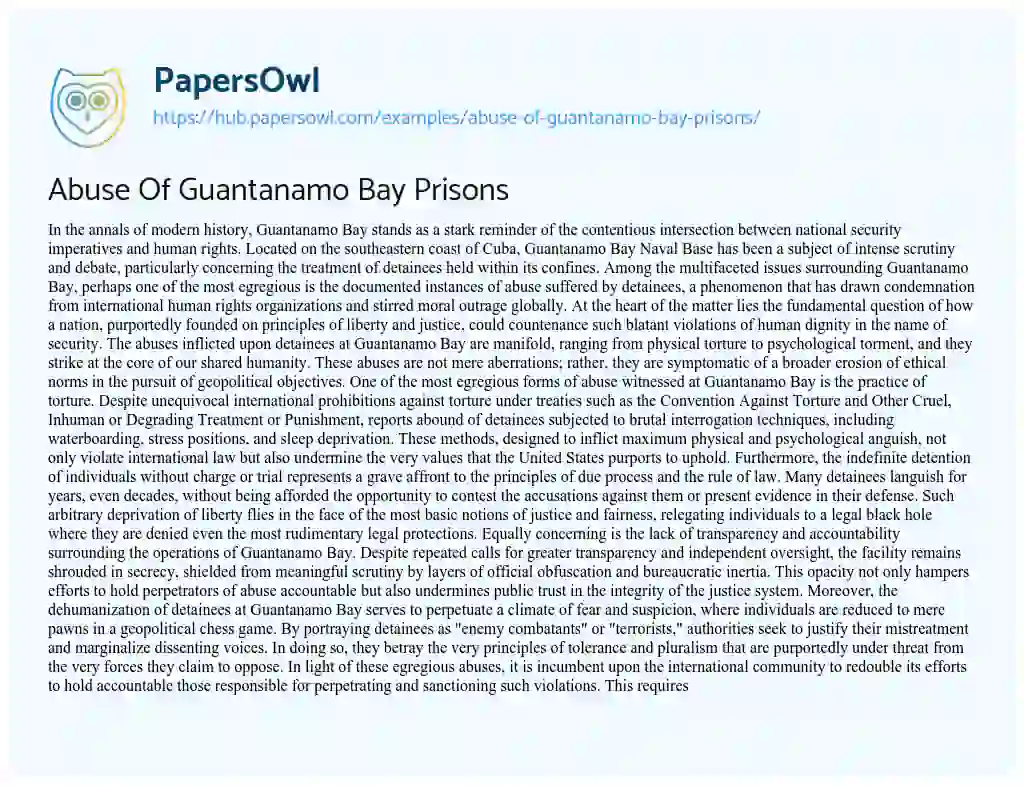 Essay on Abuse Of Guantanamo Bay Prisons