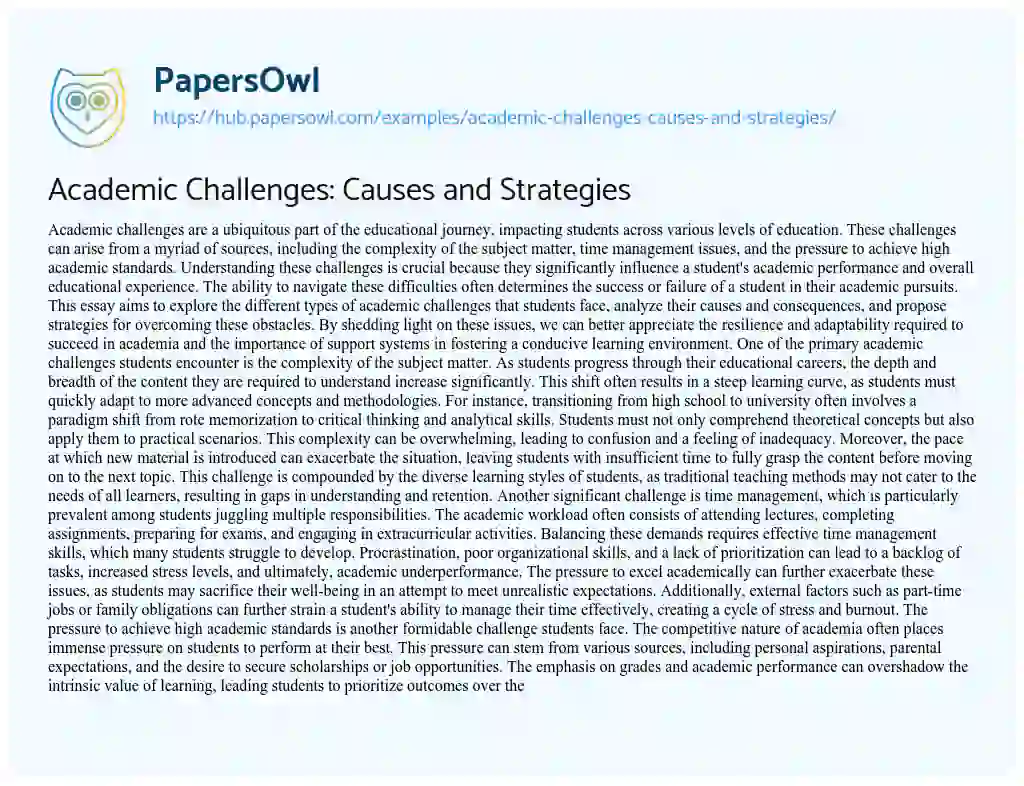 Essay on Academic Challenges: Causes and Strategies